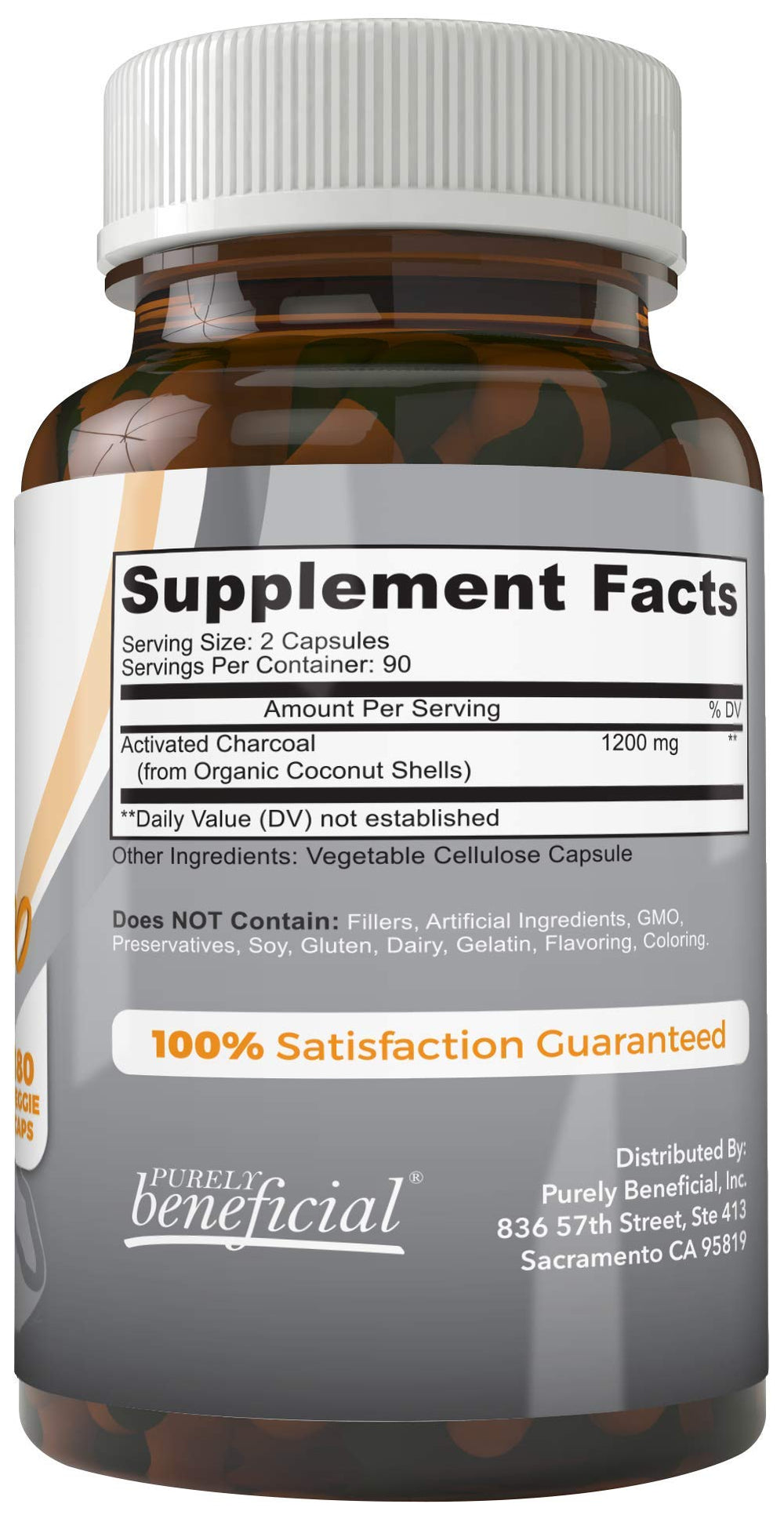 PURELY beneficial capsules close-up showing 1200mg dosage and easy-to-swallow design