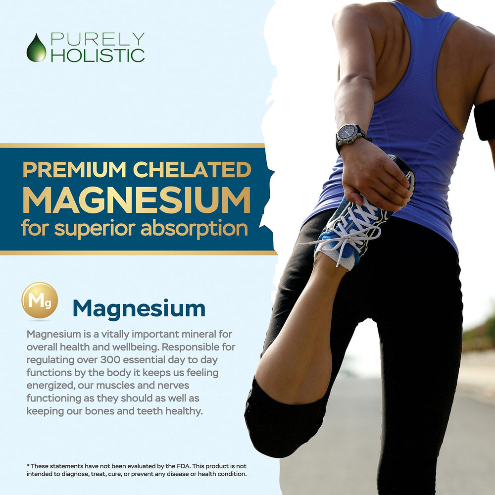 Purely Holistic Magnesium Glycinate vegan-safe, dairy-free and gluten-free formulation.