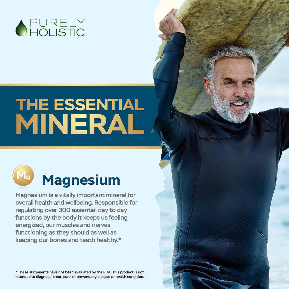 Purely Holistic Magnesium Taurate bottle label showing USA-made GMP quality.