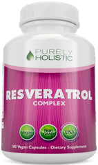 Purely Holistic Resveratrol bottle front shows 180-capsule supply for ongoing antioxidant support.