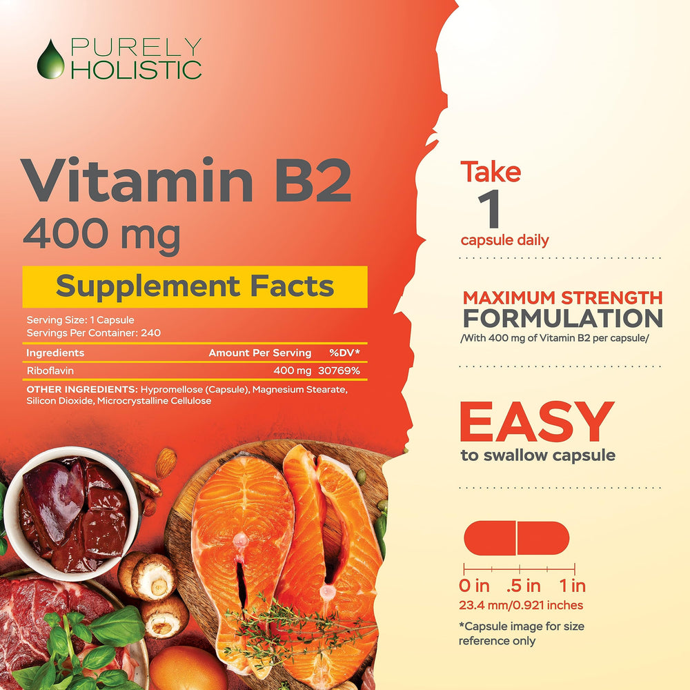 Purely Holistic Vitamin B2 400mg packaging front eight month supply
