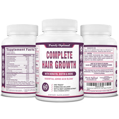 Purely Optimal Hair Growth Vitamins unflavored formula displayed on countertop