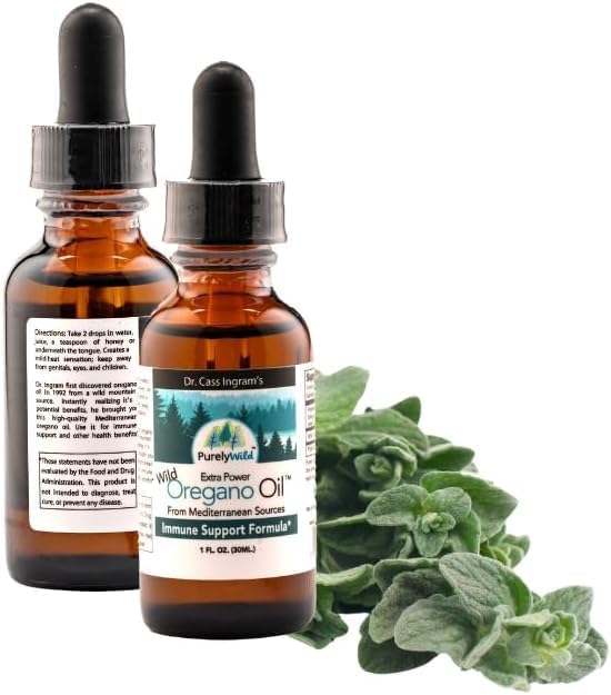 Purely Wild Extra Power Oregano Oil bottle showing pure, wild oregano for daily wellness.