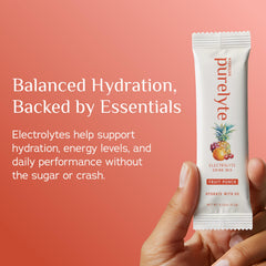 Purelyte Electrolyte Drink Mix fruit punch, versatile flavor for everyday hydration.