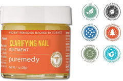 Puremedy Clarifying Nail Ointment packaging shows 2 oz size for family use.