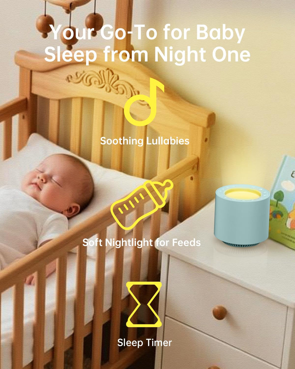 PureNurt Sleep Soother back view highlighting compact design for easy bedtime setup