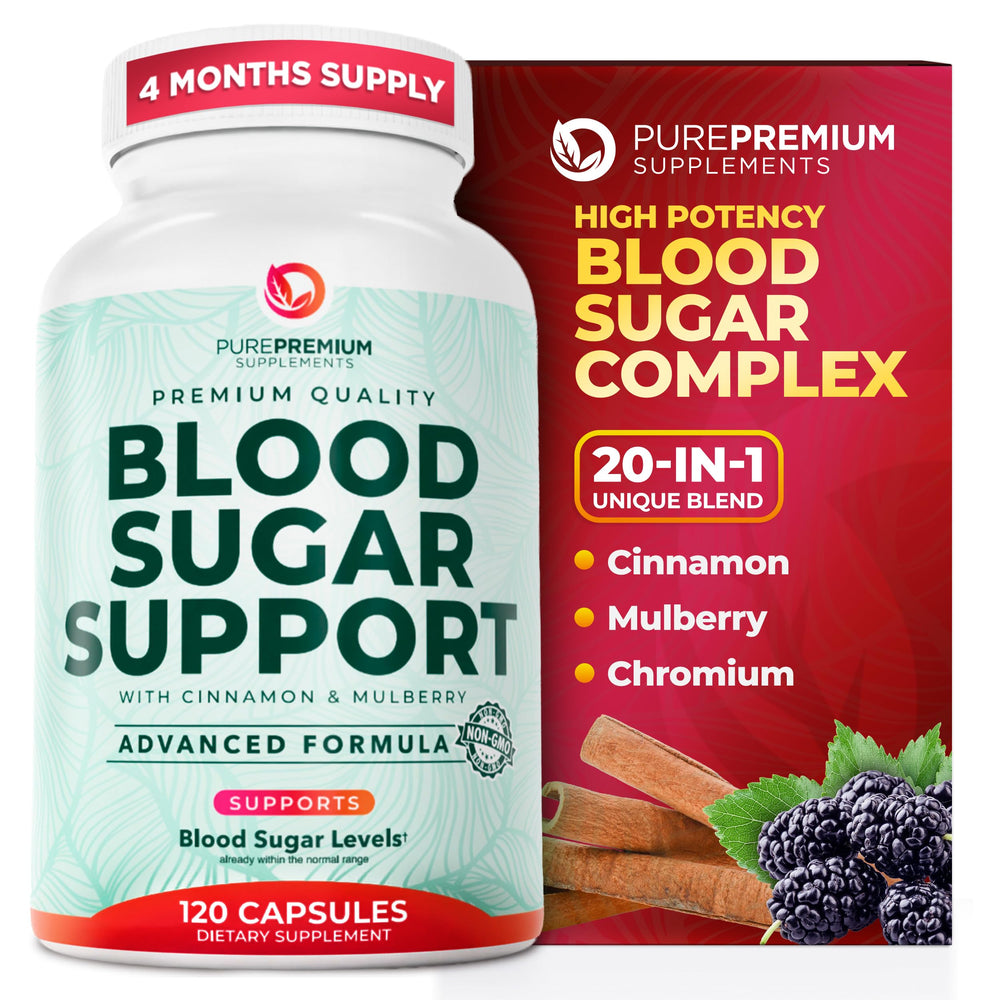 PurePremium Normal Blood Sugar Support bottle front with 120 capsules for daily use.