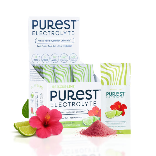Purest Electrolyte hibiscus lime packets for quick hydration on the go