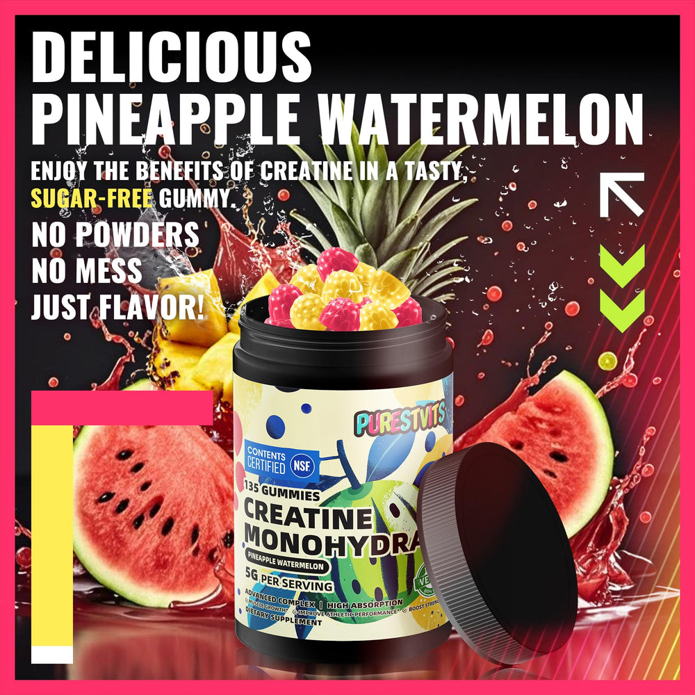 PURESTVITS Creatine Gummy bottle on shelf suggests GMP quality