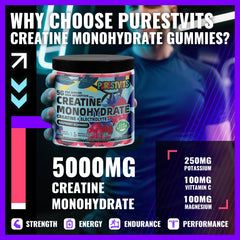 PURESTVITS creatine gummy jar closeup showing texture and color