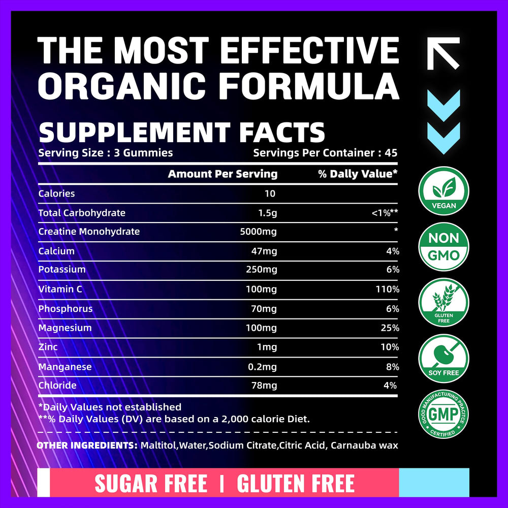 PURESTVITS creatine gummy serving visual with three gummies for dose