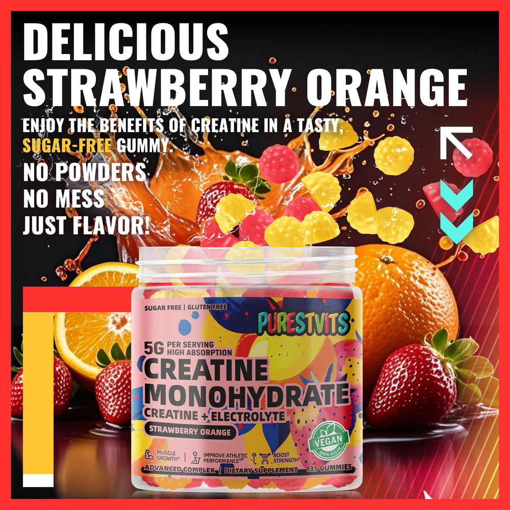 Purestvits vegan creatine gummy, gelatin-free formula in focus