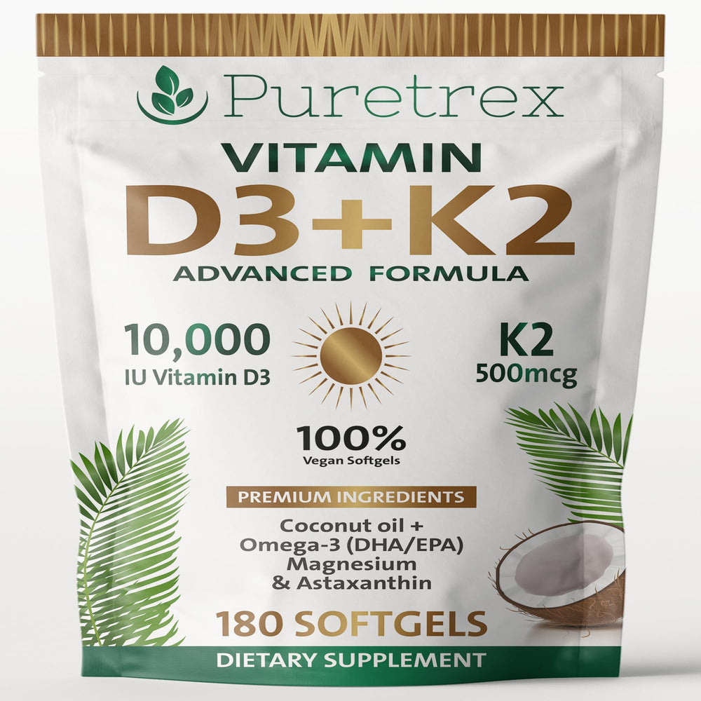PureTrex Vitamin D3 bottle pour shows easy daily softgels for immune-friendly support