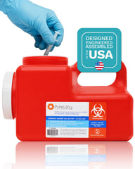 PureWay one-point-two-gallon sharps container front view for easy home disposal