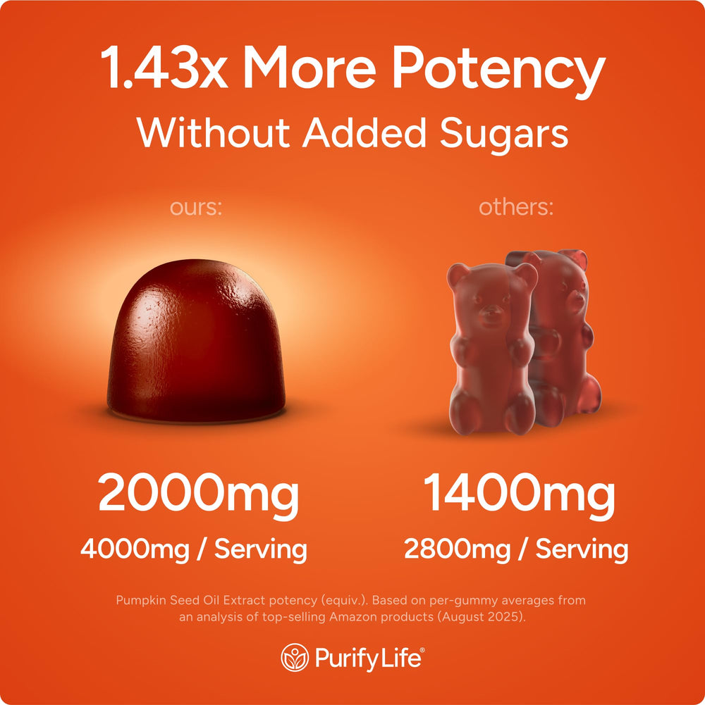 Purify Life gummies with berry twist offer pumpkin seed oil for immune and hair support.
