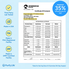 Purify Life Sugar-Free Colostrum Gummies closeup, features smooth blueberry flavor and chewy texture.