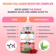 Purify Life vegan collagen gummies bottle and gummies illustrating a 90-day supply