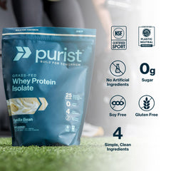 No artificial ingredients emphasized on PURIST REP Whey Vanilla packaging.