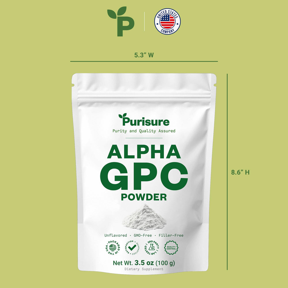 Purisure Alpha GPC powder on desk during study session.