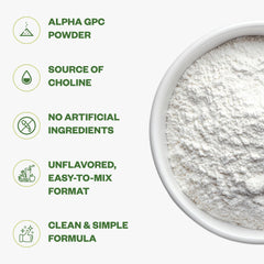 Purisure Alpha GPC powder texture spread on a flat surface.