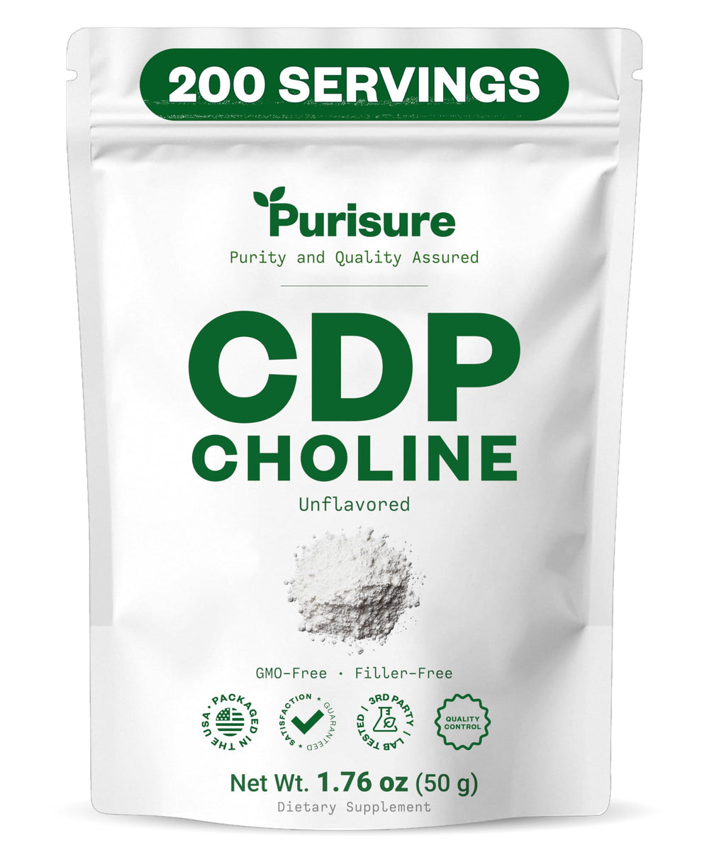 Purisure CDP Choline Powder container for easy daily dosing and portability.