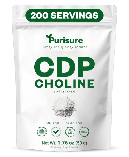 Purisure CDP Choline Powder container for easy daily dosing and portability.