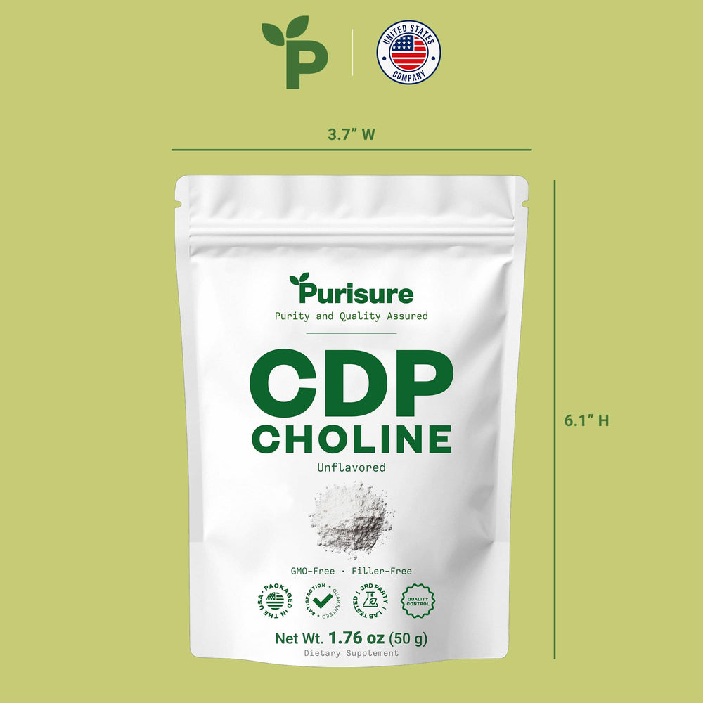 Purisure CDP Choline Powder on a study desk setup suggesting focus use.