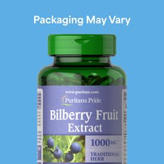 Puritan's Pride Bilberry 4:1 extract close-up shows potency and quality.