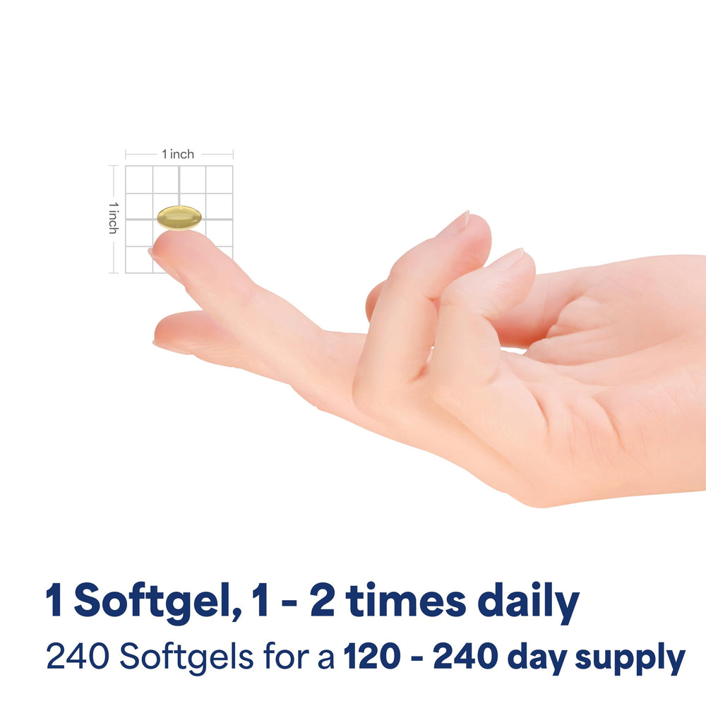 Softgels in hand illustrate convenient daily routine for heart and energy.
