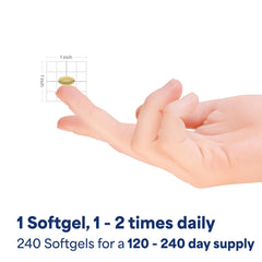 Softgels in hand illustrate convenient daily routine for heart and energy.