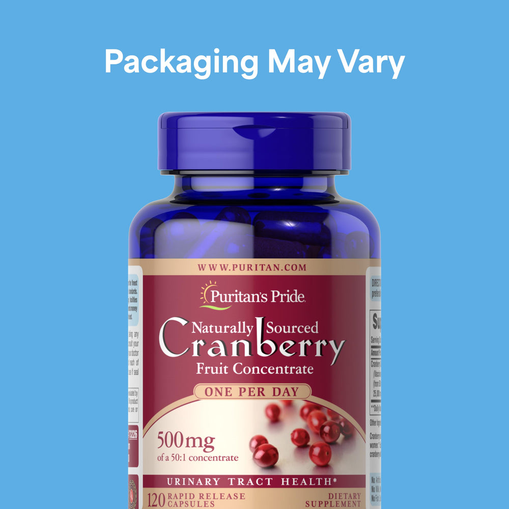 Puritan's Pride Cranberry Concentrate capsules shown as rapid-release format