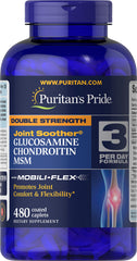 Puritan's Pride glucosamine-chondroitin-msm capsules bottle showing joint support potential.