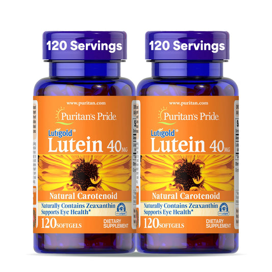 Puritan's Pride Lutigold Lutein 40mg bottle aiding blue light filtration for eye comfort