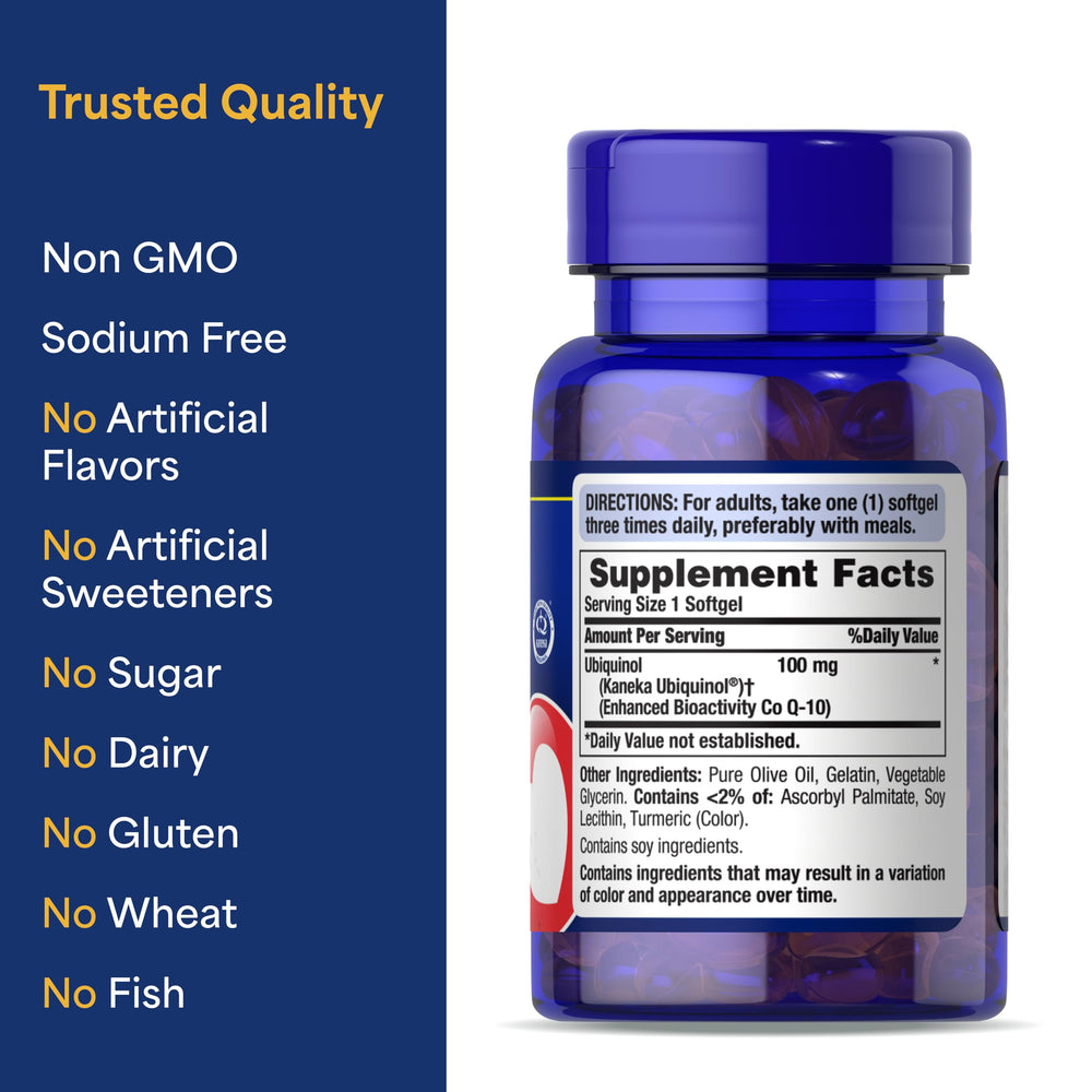 Puritan's Pride ubiquinol CoQ10 softgel heart-health oriented product shot