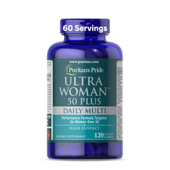 Puritan's Pride Ultra Woman 50+ bottle front supporting daily wellness for mature women
