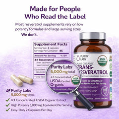 Label indicating organic Japanese knotweed source for Purity Labs formula