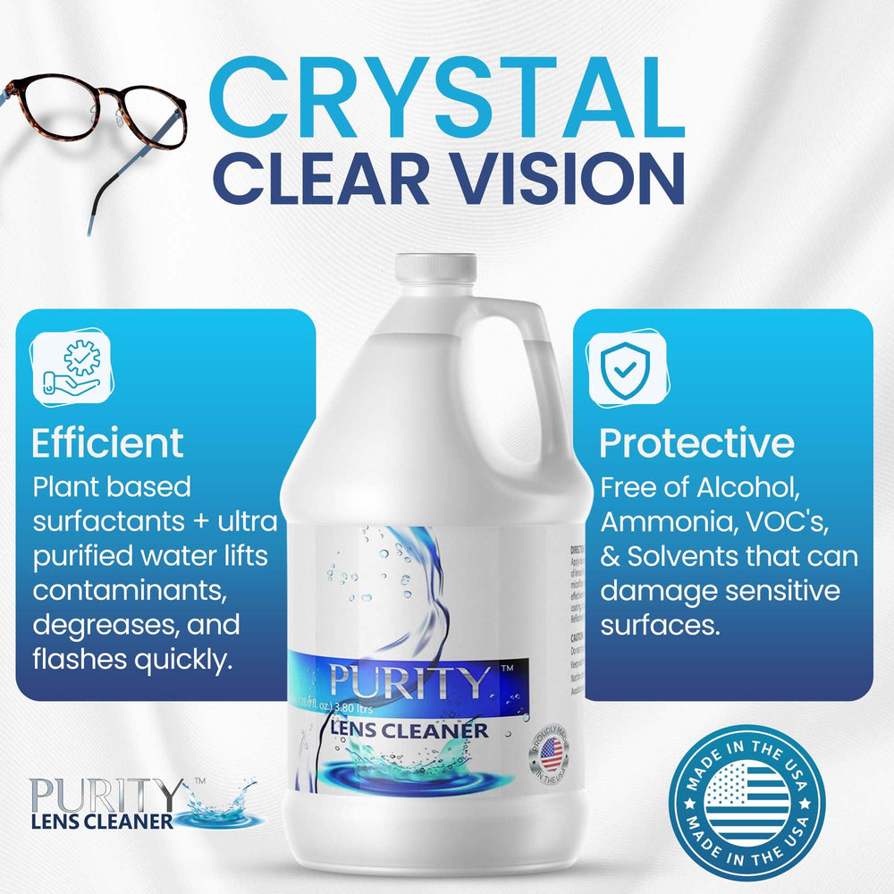 Purity Lens Cleaner 1-gallon bottle, easy refills.