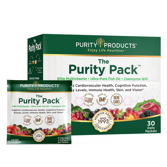 Purity Pack Elite Multi Super Greens packets for daily immune and energy wellness.