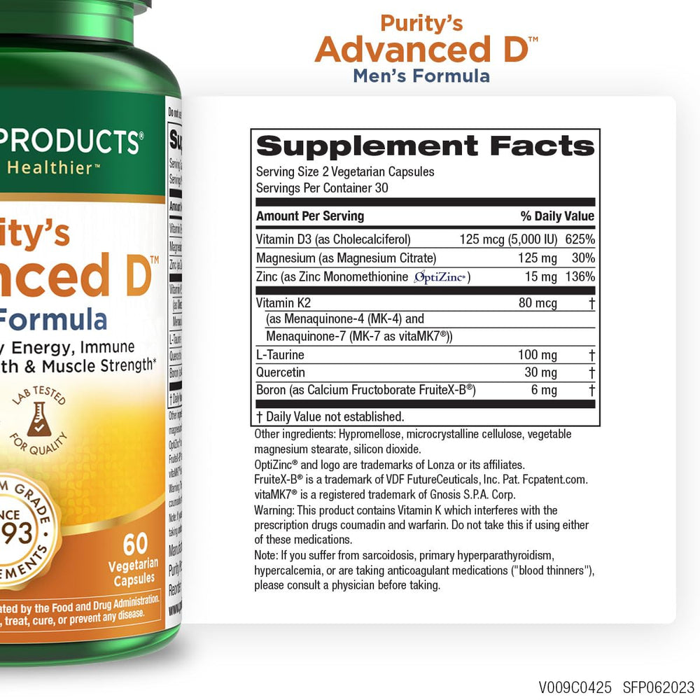Purity Products Advanced D Men's Formula capsules close-up for easy daily use.