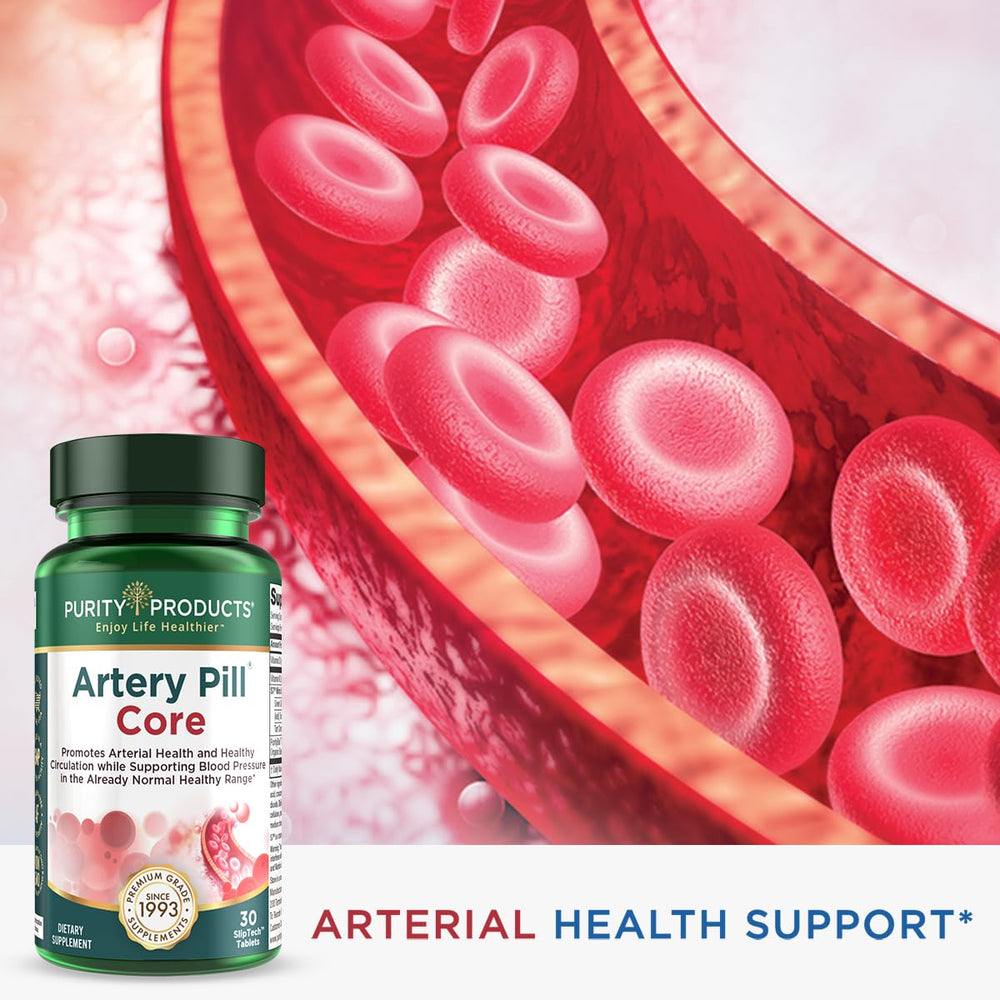 Purity Products Artery Pill Core dispense scene suggests easy daily routine.