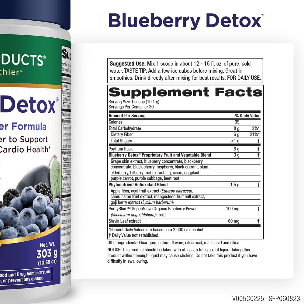 Purity Products Blueberry Detox powder dissolving quickly in water.