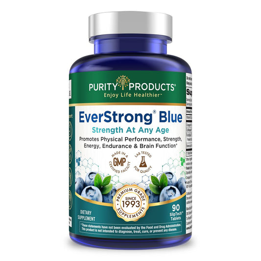 Purity Products EverStrong Blue bottle front view highlighting strength and energy support