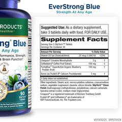 Purity Products EverStrong Blue label close-up emphasizing creatine and organic ingredients