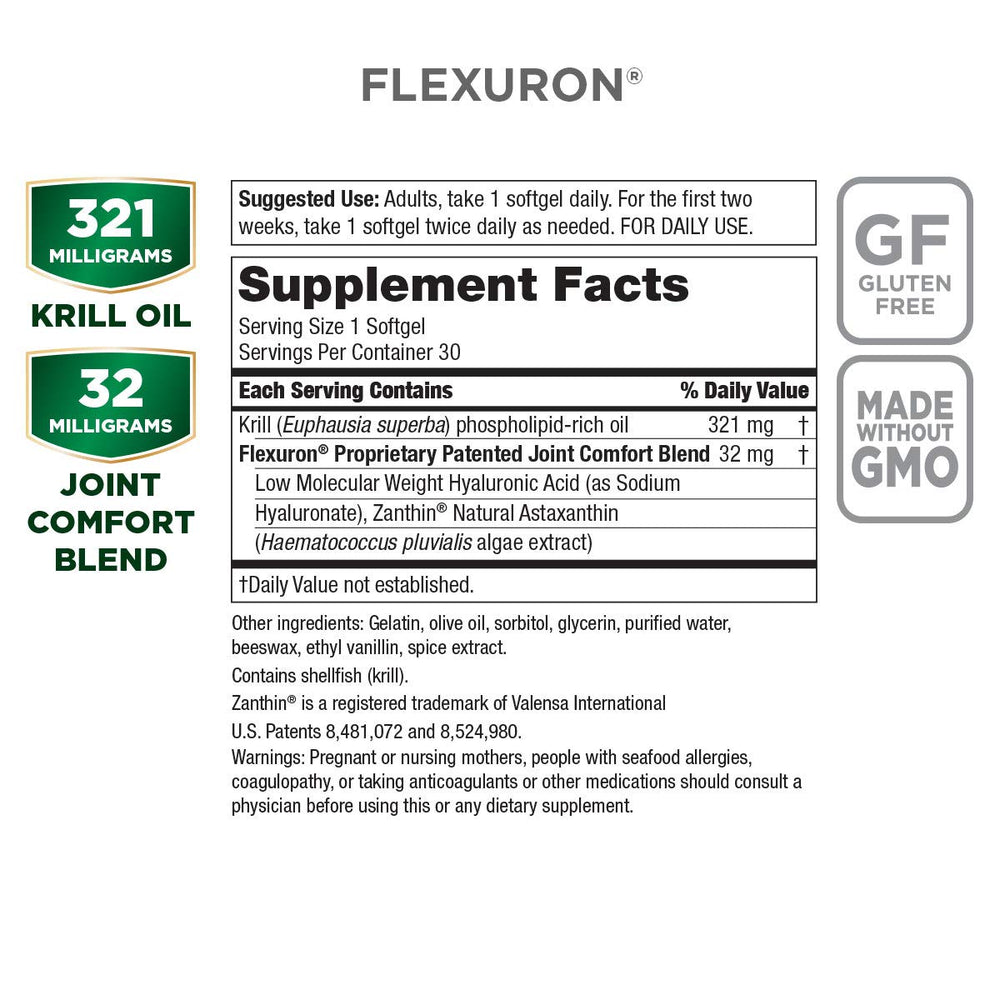 Purity Products Flexuron softgel capsules for easy daily joint care.