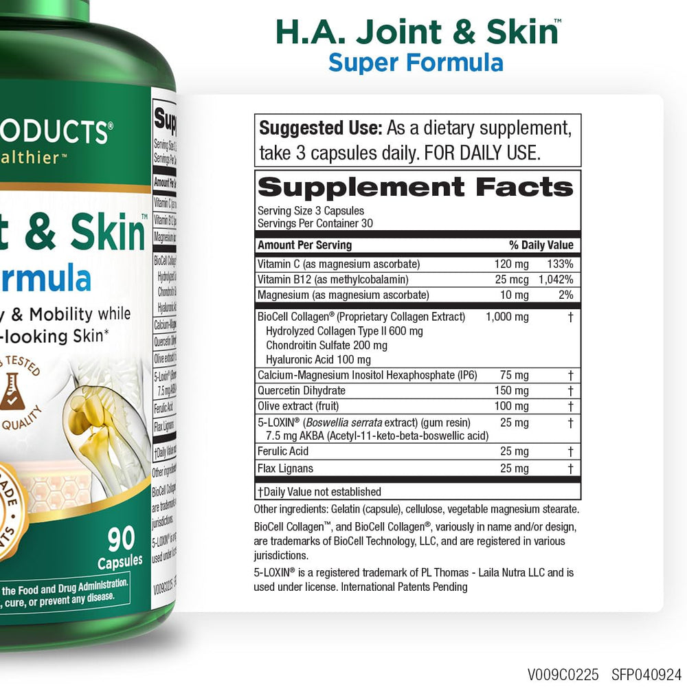 Purity Products H.A. Joint and Skin Super Formula capsules closeup for easy daily supplementation.