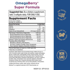 Purity Products OmegaBerry label closeup emphasizing ultra-pure EPA and DHA.