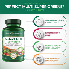 Purity Products Perfect Multi Super Greens scoop beside bottle emphasizes simple mixing.