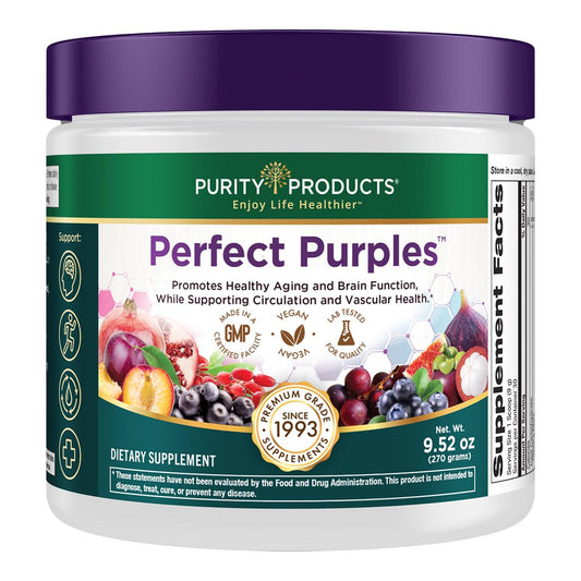 Purity Products Perfect Purples powder in a jar for antioxidant support.