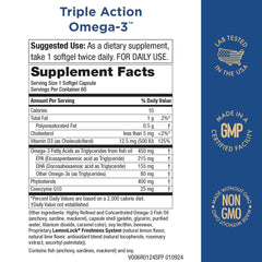 Close-up of Purity Triple Action Omega-3 softgels highlighting dense omega-3 delivery