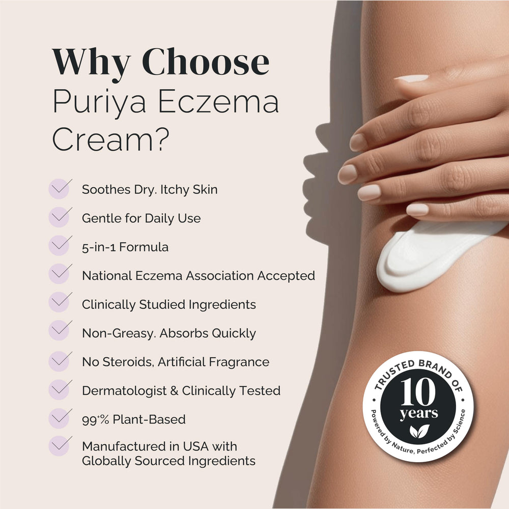 Puriya eczema cream texture on skin demonstrates quick hydration
